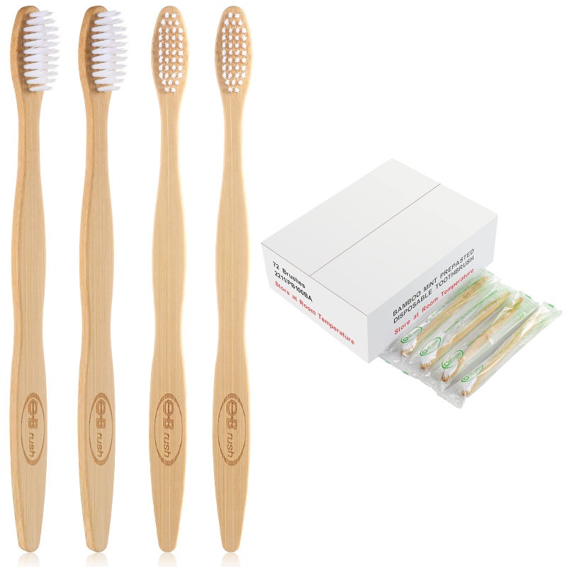 Bamboo Prepasted Toothbrush Individually Wrapped PrePasted Toothbrush with Bamboo Handles Medium Soft Bristles Biodegradable Natural EcoFriendly Sustainable Disposable Toothbrushes 72pcs